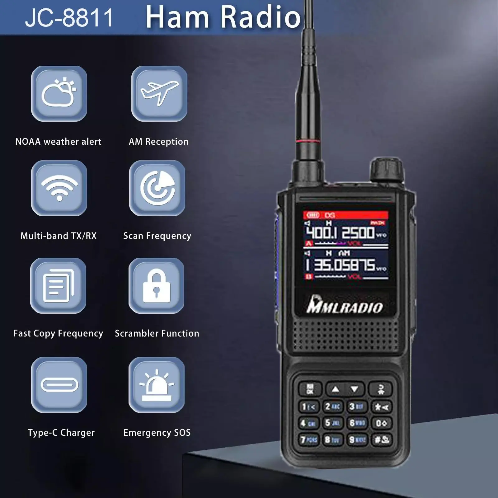 MMLRADIO Portable Handheld Walkie Talkie, 5W Dual Band Two Way Ham Radio Transceiver, Long Range Portable Handheld Walkie Talkie for Outdoor Two Way Radios