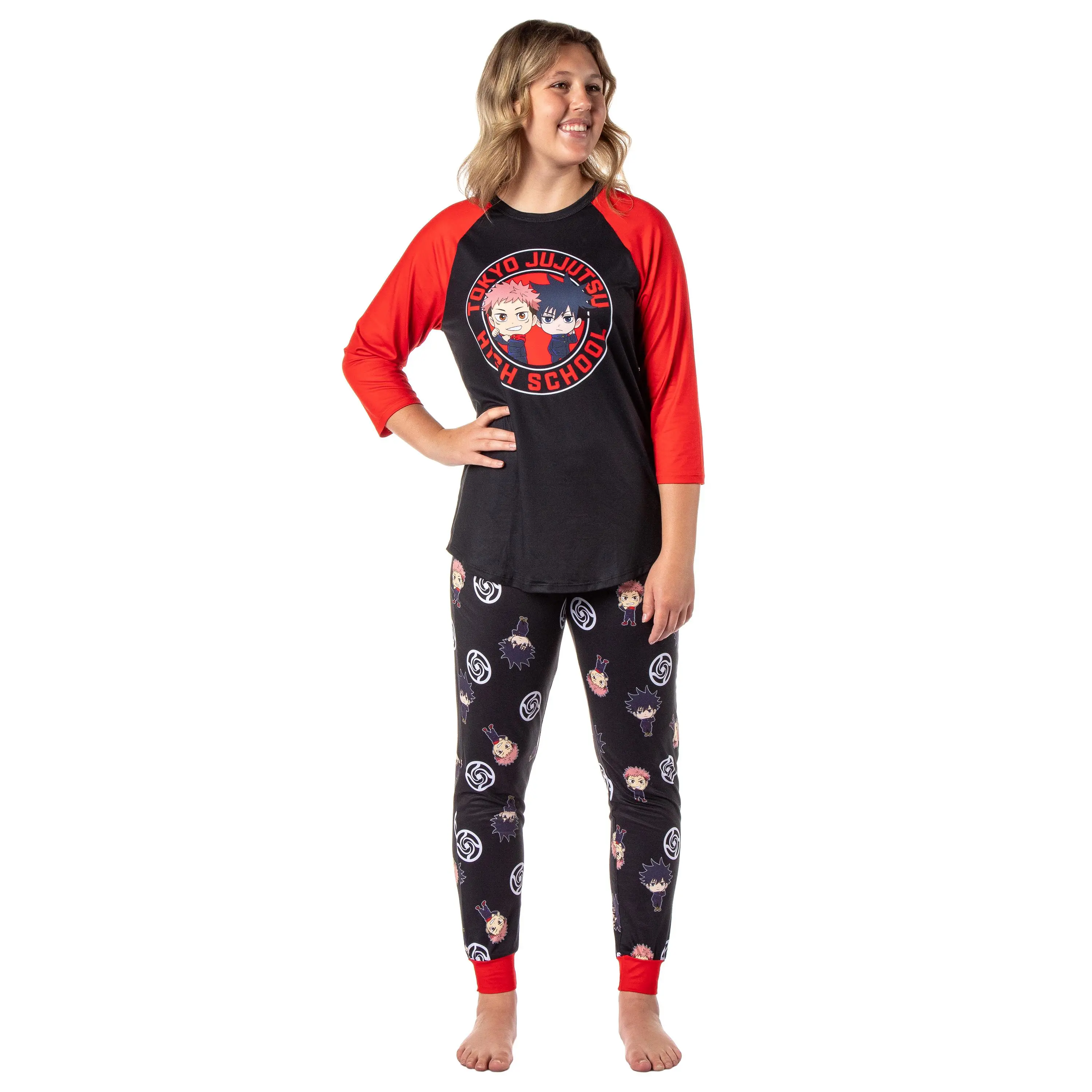 Jujutsu Kaisen Women's Pajamas Tokyo Jujutsu High School Yuji Itadori And Megumi Fushiguro Raglan Jogger Pajama Set