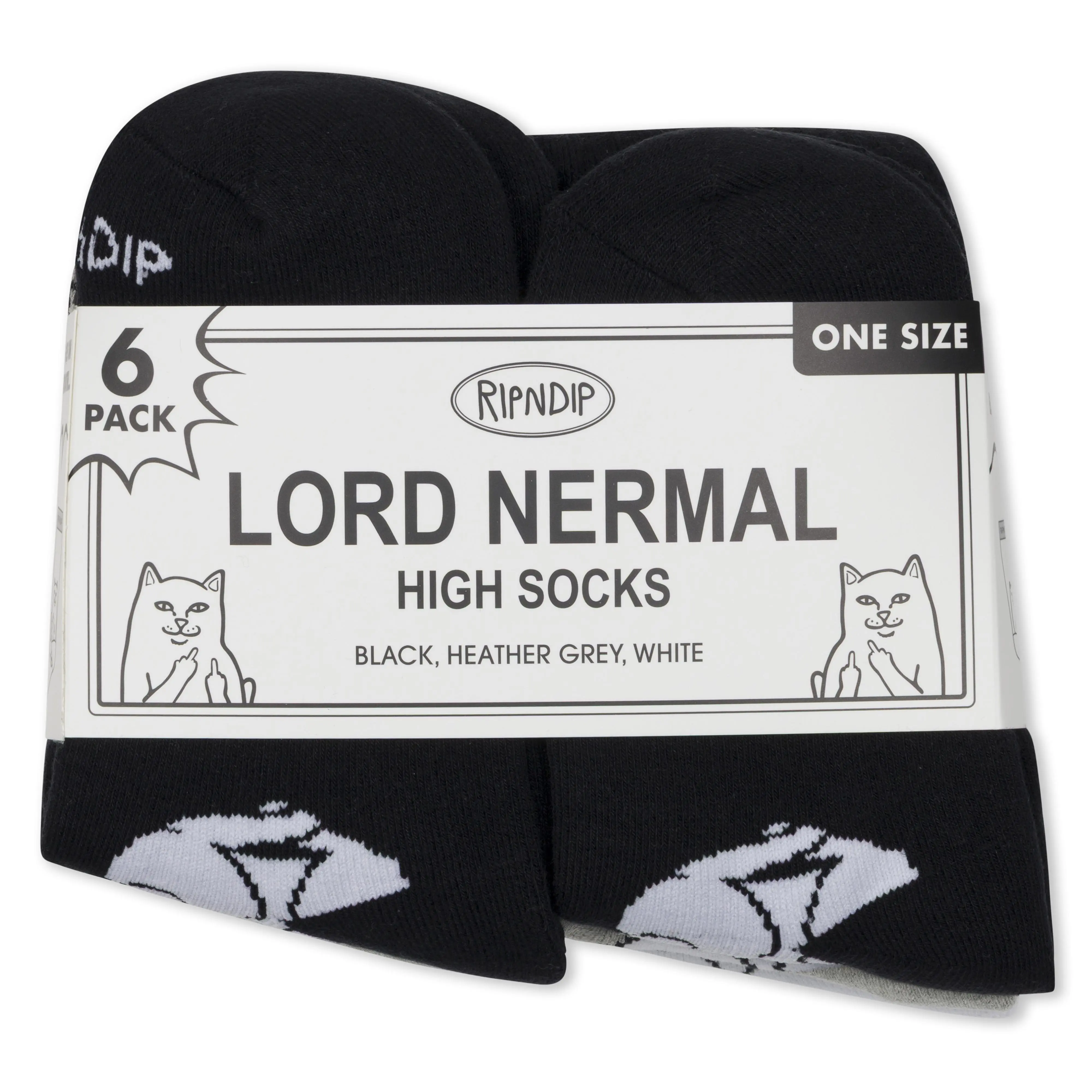 Men's Cotton Spandex Crew Sock Set - 6-Pack Assorted Geometric Graphic Prints, Comfortable for Everyday Casual Wear, with Elastane & Polyester, Multi-Color Menswear Socks (Lord Nermal Design)
