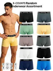 6pcs random men's flat cornered underwear, Boxer briefs, comfort, Lightweight, Plain underwear, Suitable for wearing in all seasons, at home, loose and casual Men's underwear, Men's four cornered underwear