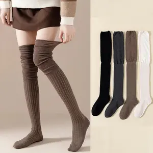 Women's Korean Style Thigh High Slouch Socks - 4/8 Pairs, 4-Pairs Mix Color, Thin Long, High Elasticity, Basic Minimalist Solid Color Patchwork Stockings for Ladies, Bridal Womenswear, Lady, 4Pairs Mix Color