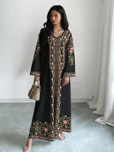 Elegant Muslim Long Dress for Women, Printed Abaya Robe, Floral Abaya, Formal Long Sleeve A-Line Dress, Stylish and Comfortable Islamic Fashion