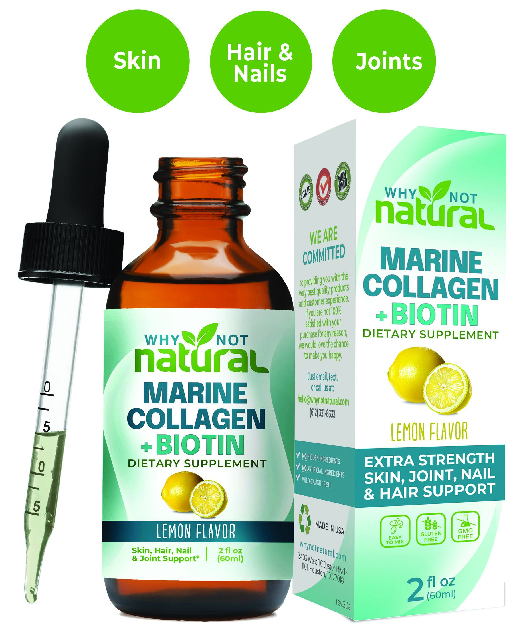 Why Not Natural Liquid Collagen Drops plus Biotin - Hydrolyzed Marine Peptides for Hair Skin Nails Joints, Maximum Absorption for Healthy Glow Healthcare Dietary Supplement Beauty