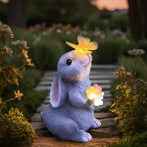 Garden Animal Statues with Solar Lights - Rabbit, Tortoise, Elephant, Cat Home Decor Figurines