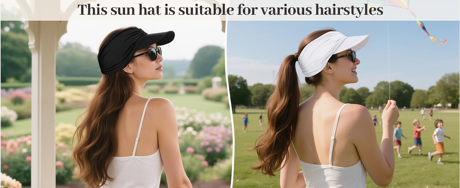 Women's UPF 50+ UV Protection Sun Visor Hat | SunSafeTok That Girl Aesthetic High Ponytail Wide Brim Hat | Birthday Gift for Her Beach Golf Hiking Outdoor Daily Casual Wear