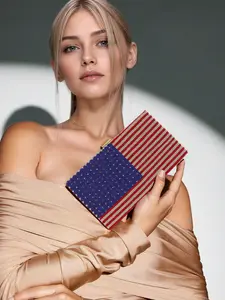 Luxurious Rhinestone Evening Clutch for Women, Double-Sided American Flag Design, Stylish Party Handbag, Elegant Purse, Perfect for Weddings & Gifts, Versatile Crossbody Bag for All Seasons
