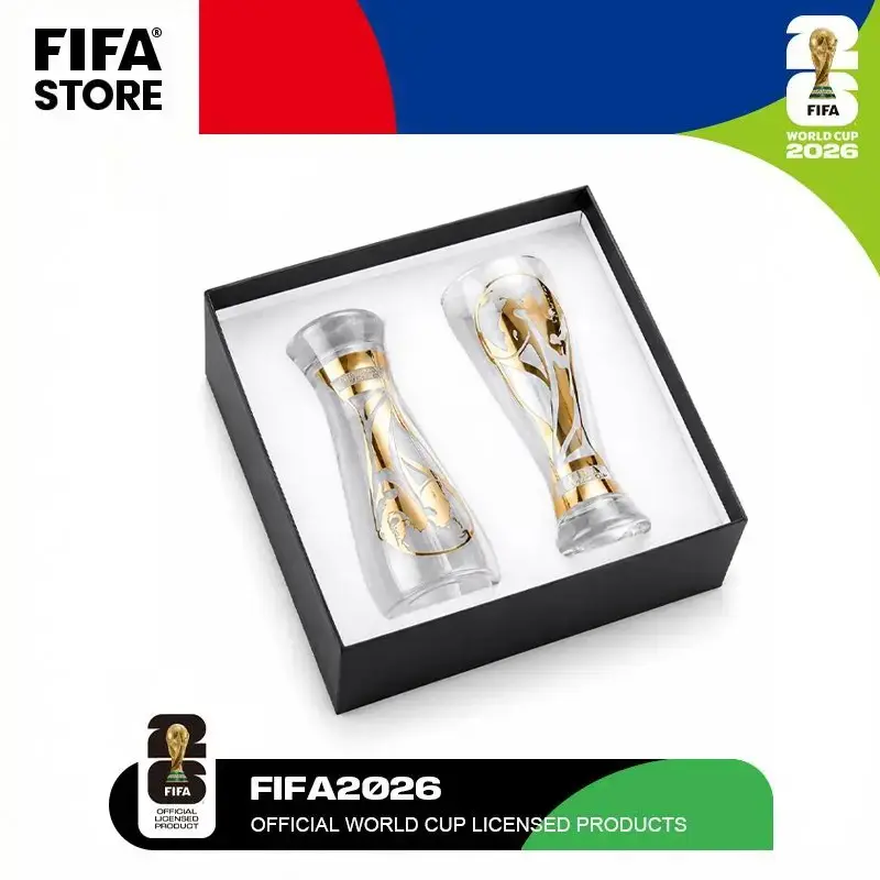 FIFA Classic Gold Stamped Beer Glass Set, Officially Licensed 11oz Drinking Glasses for Football Fans, FIFA World Cup 2026 Gift Set, Glass Drinking Glasses Sets