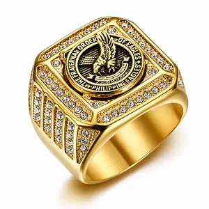 Fanshu Stainless Steel Gold Plated Luxury Bling Eagle Signet Ring for Men Women Couple Friends Gift Fashion Jewelry