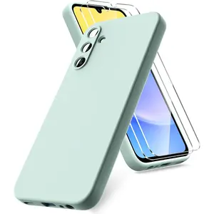 Case for Samsung Galaxy A15 4G/5G Case, 2 Pack Tempered Glass Screen Protector, Soft TPU Liquid Silicone Case, Shockproof Rubber Silicone Gel Case