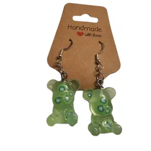 Green Kiwi filled bear shaped earrings- Unique Glow In The Dark Design