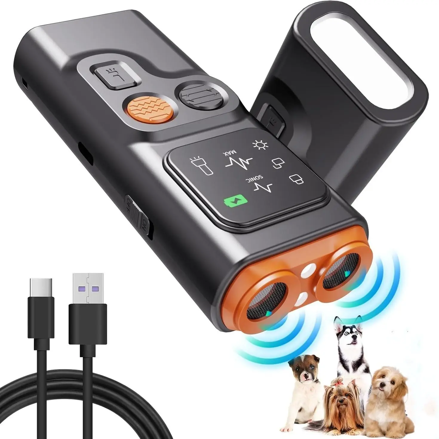 USB Rechargeable Dog Barking Deterrent, 1 Count Handheld Dog Behavior Correction Instrument with LED Flashlight & HD Screen, Pet Training & Behavior A