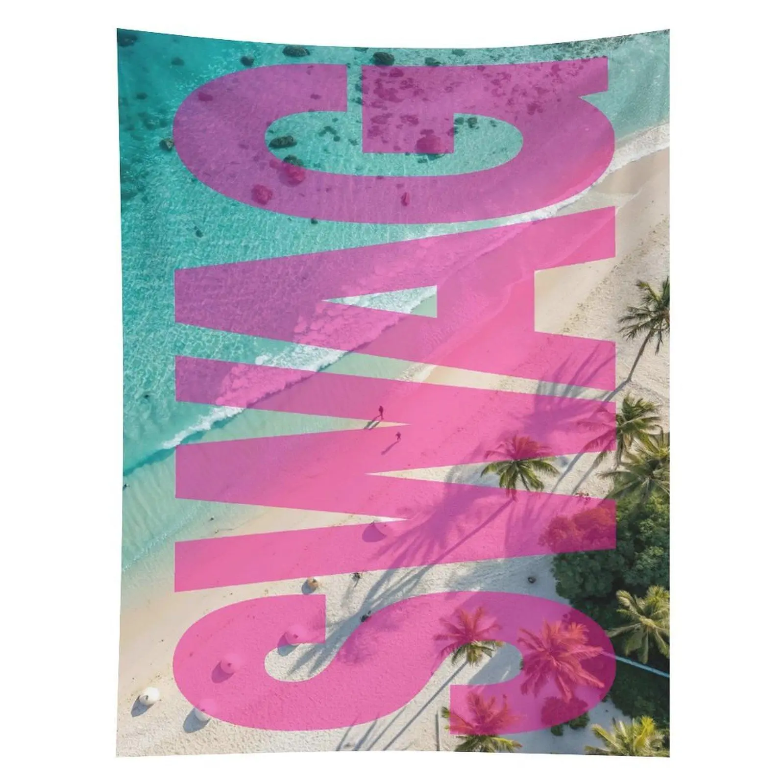 SWAG Beach Tapestry Pink Typography Tropical Ocean Wall Hanging Decor