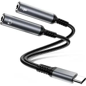USB C Microphone Adapter, Type C to 2 TRS 3.5mm Headphone and Microphone Splitter for Dual-Plug PC Gaming Headset Compatible with  17/16/15, iPad /Air,MacBook,Pixel,Galaxy S26/S25/S24/S23