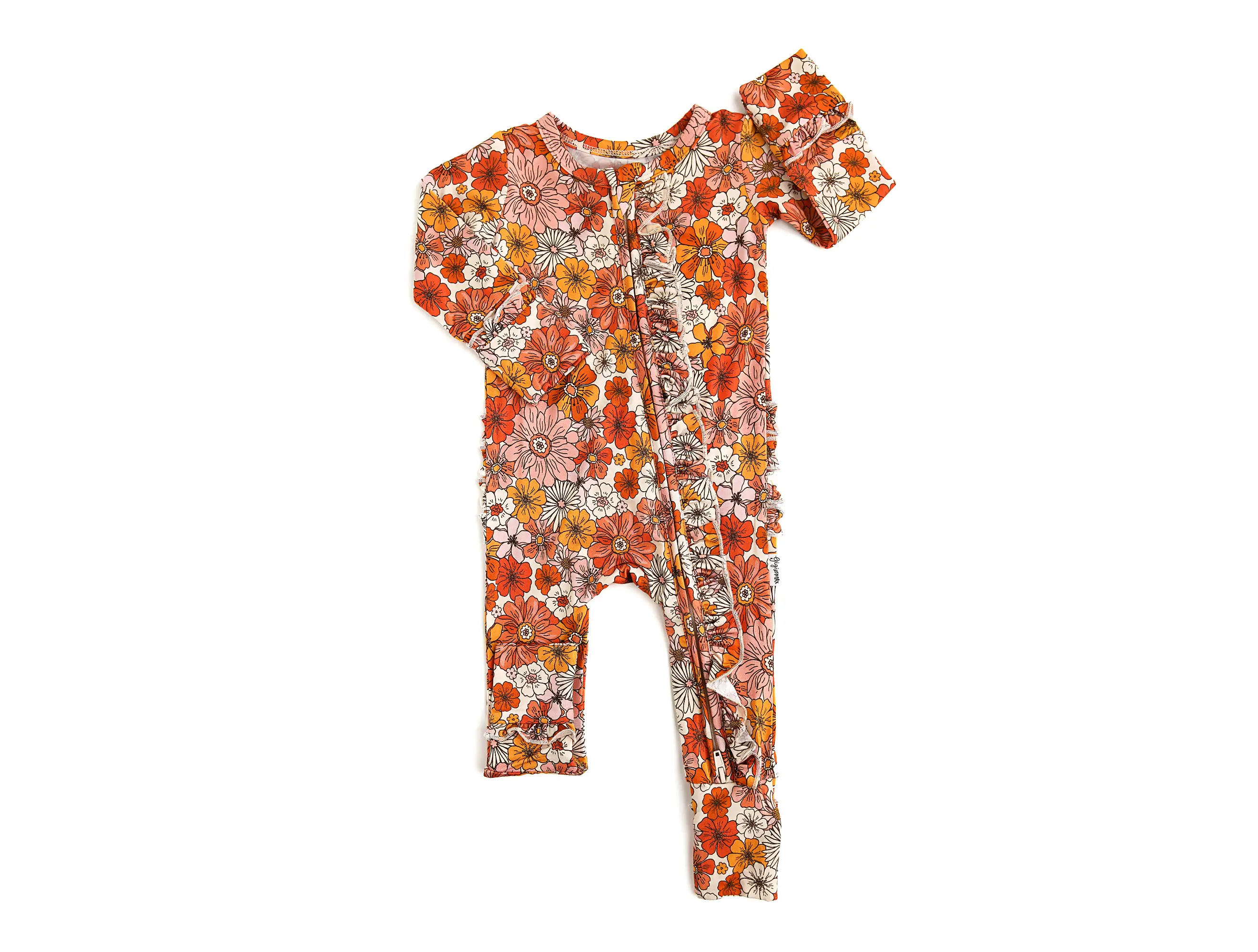 Gigi and Max Louisa Ruffle Zip Bamboo Baby Outfit Two Way Zip Floral Outfit Size Newborn to 2T