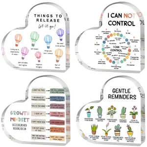 Heart Shaped Acrylic Ornament, 1 Count Growth Mindset Decor, Home Office Decor, Therapy Office Mental Health Classroom Art Educational Challenging Thoughts Affirmation Decorations, Signs, Acrylic Desktop Decoration