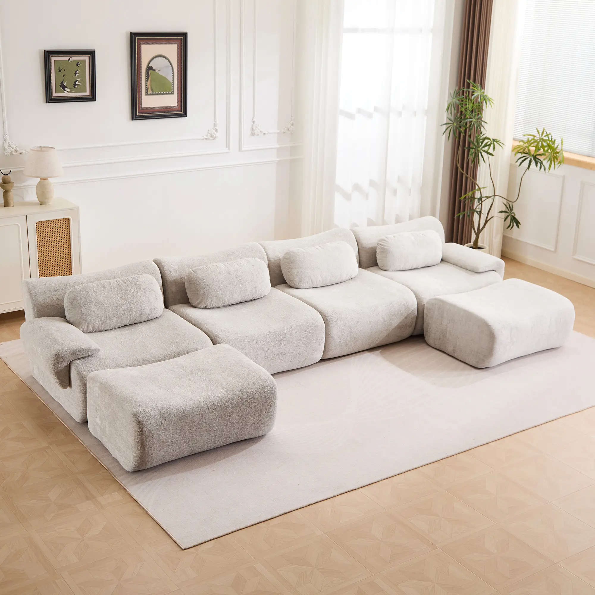 Light Grey - 4 Seater + 2 Ottomans (148.2")