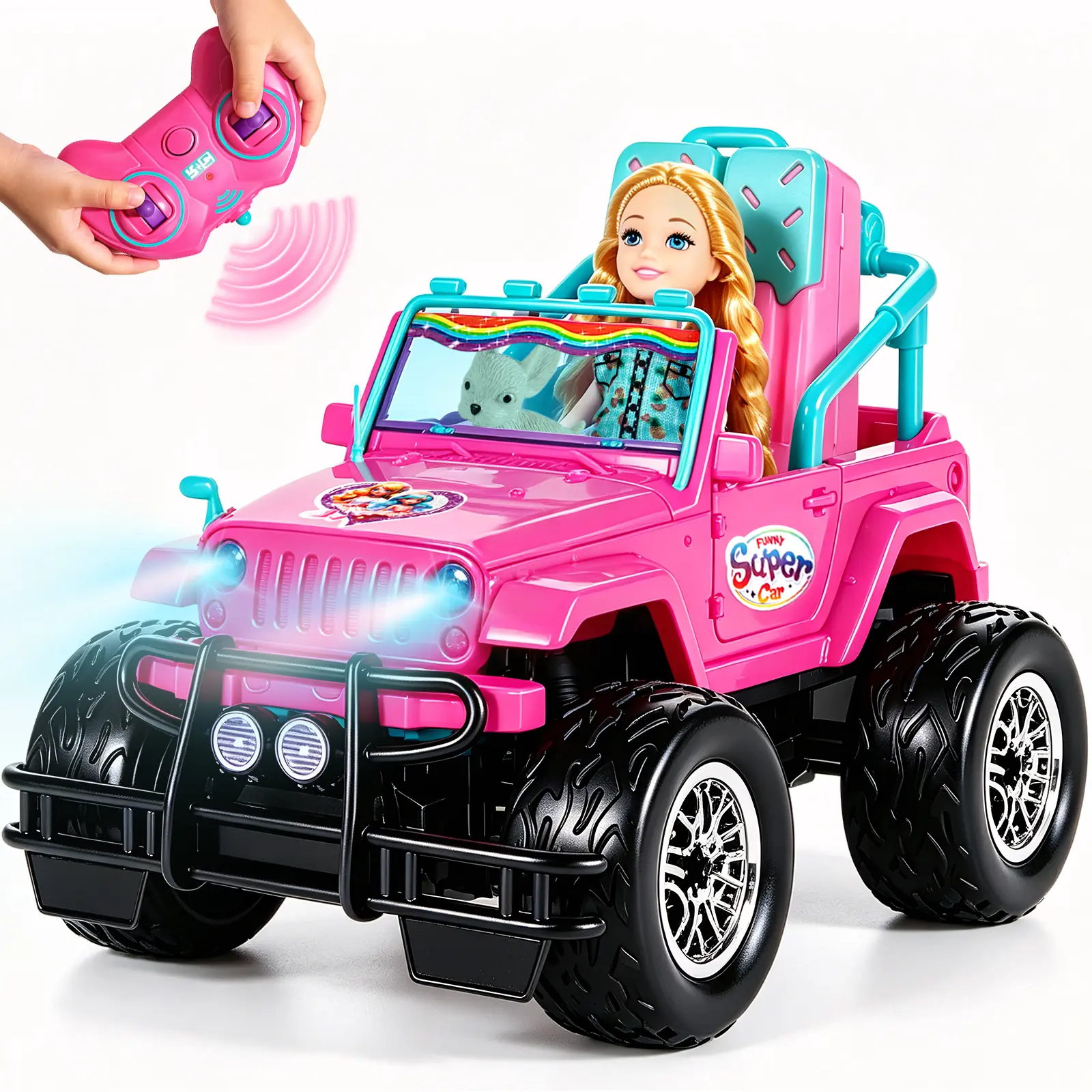 ULOVEME Remote Control Car fo Kids with 5.5" Doll, Blue/Pink, 2.4GHz RC Cars，Non Rechargeable