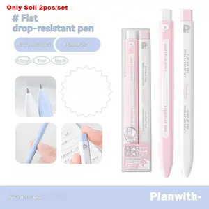 2pcs Flat Pen High Aesthetic Student Quick-Dry Anti-Drop Click Ballpoint Pen, Exam Practice Signature Pen, Stylish Writing Tool