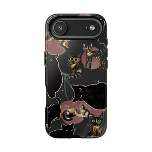 Black Cat Phone Case, Cute Gothic Cat Pattern Protective Cover for ip and ss, Aesthetic Dark Art Pet Lover Design, gift