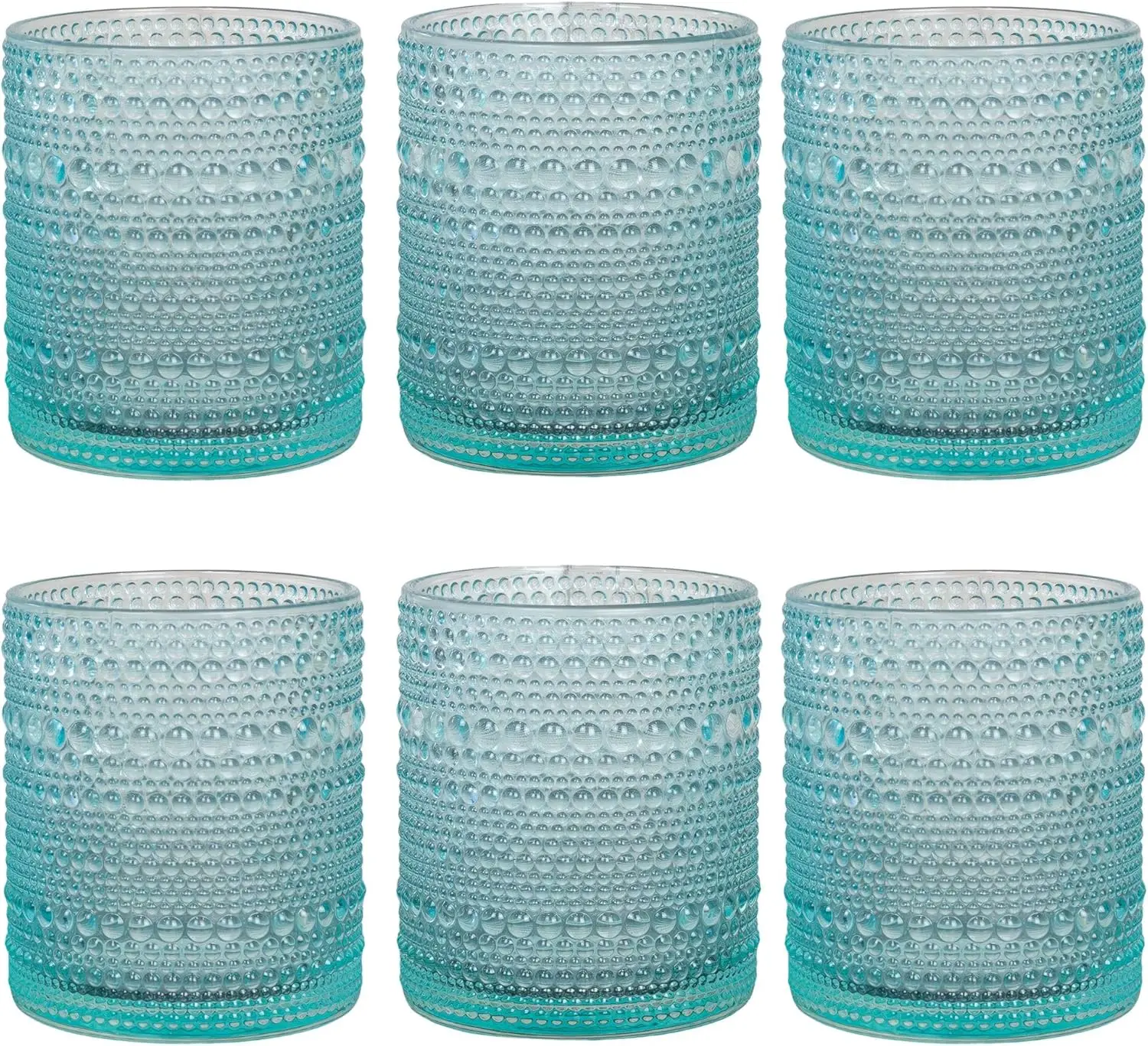 Hobnail Drinking Glass Set - 12oz, 6-Pack Blue Old-Fashioned Drinkware for Tabletop, Bar Use and Candle Jars