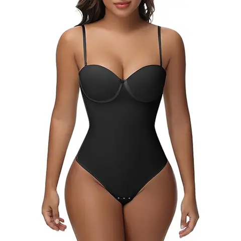 SHAPSHE Women's Basic Sexy Strapless V-Neck Thong Corset Waist Shaper Bodysuit - Abdomen Control Underwear, Tummy Tuck Shapewear for Dress, Birthday, Wedding Outings, Travel