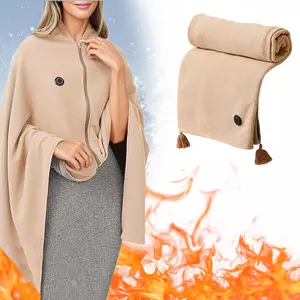 Portable USB Heated Blanket - Wearable Electric Poncho Shawl | 59"x31.5" Large Size | 3 Heat Settings, Fast Heating, Machine Washable | for Home, Office, Travel, Outdoor | Portable Heaters, Christmas Gifts(Men/Women)