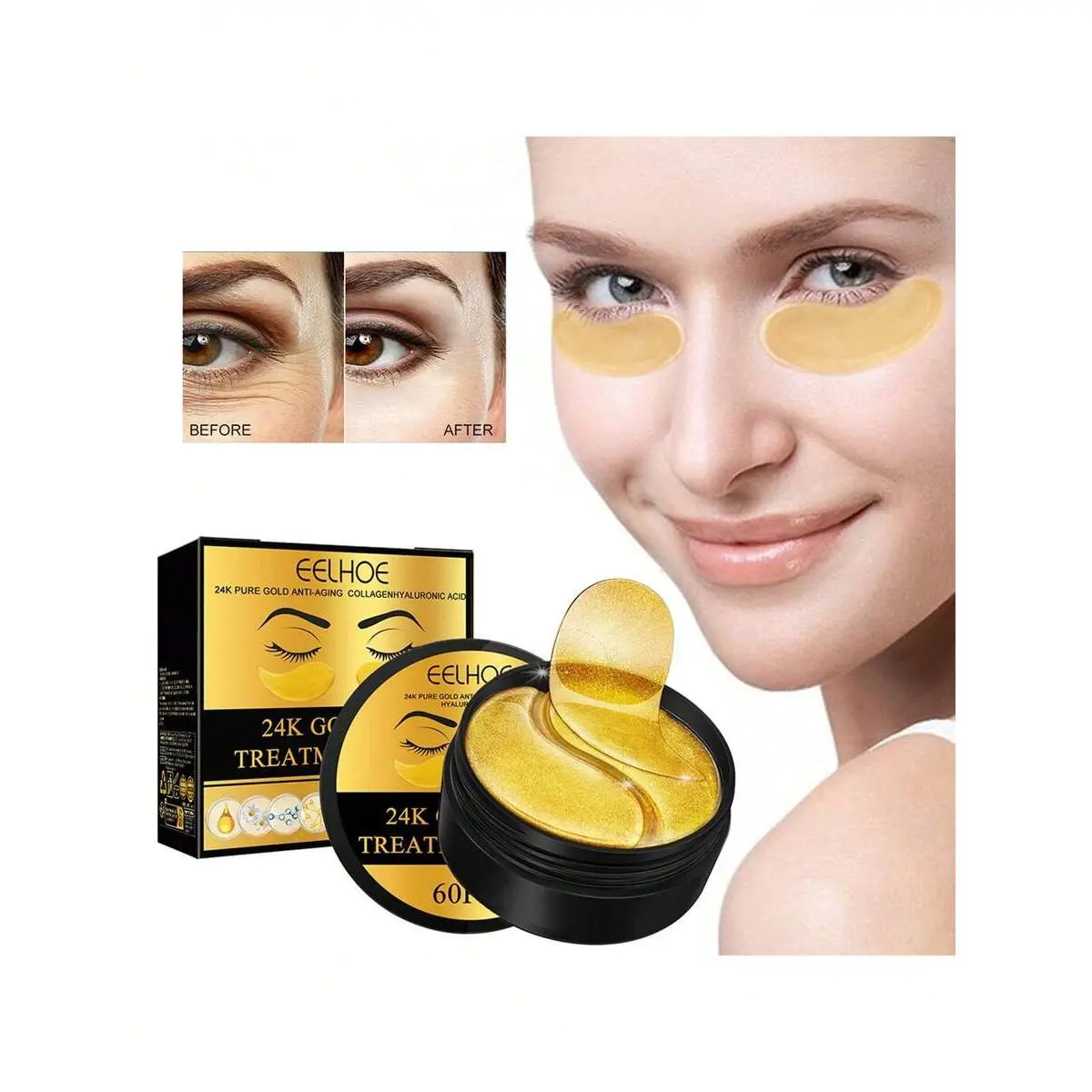 2set 60pcs/Box Eye Treatment Patch,24k Gold Patch Anti-Aging Nourishing Firming Eye Care Patch