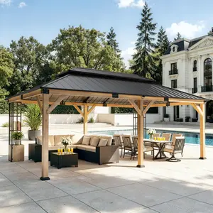 12'x20' Hardtop Gazebo, Double Metal Roof Metal Corner Frame Shelves Storage,Outdoor Pavilion for Patio, Backyard, Deck