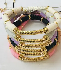 Macrame Heishi  Bracelets Gold Plated Bar, Adjustable Bracelets, Birthday Gift for Her, Heishi Bracelets
