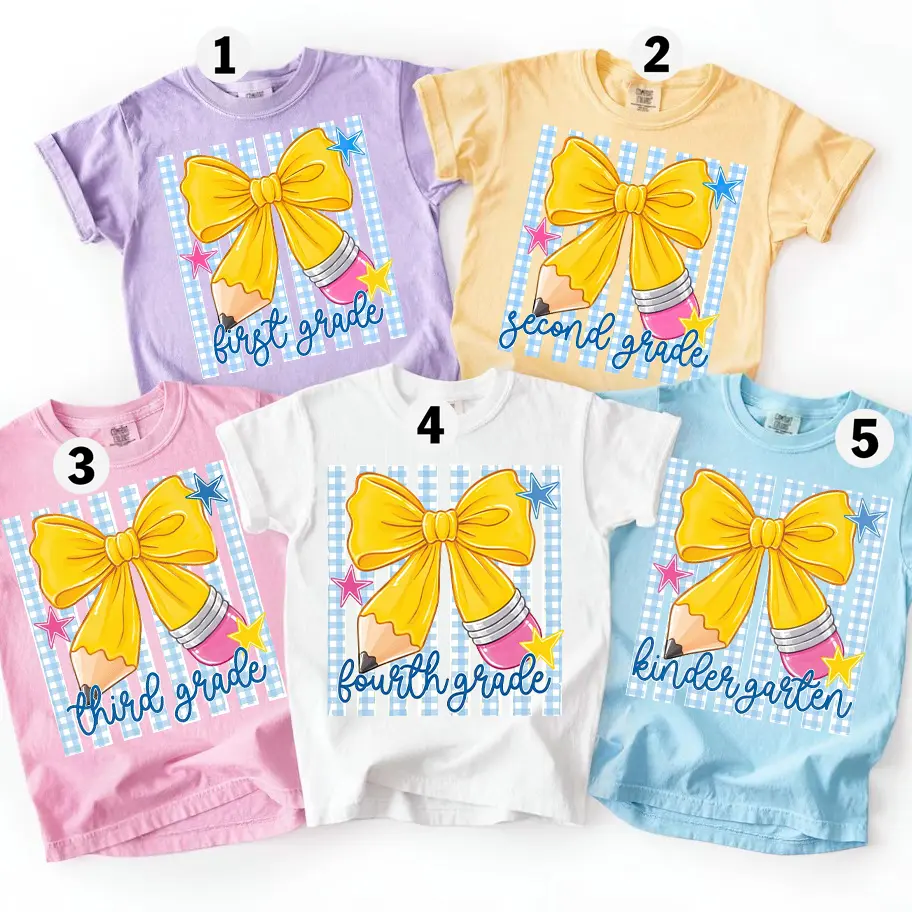 Comfort Color Coquette Back To School Tee, Pencil Bow Shirt, First Day Of School Tee, Pre-K To 4th Grade Shirt