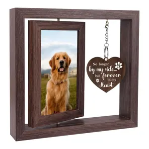 Wooden Photo Frame, Rotating Picture Frame for 4x6 Photo, Personalized Pet Memorial Gift for Loss of Dog, Bereavement Remembrance Picture Frame