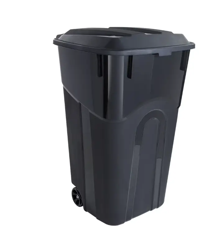 Hyper Tough 32 Gal Heavy-Duty Plastic Wheeled Garbage Can with Attached Lid, Black Home Supplies Bin
