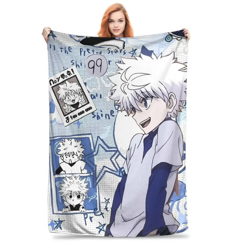 vSoft Warm Throw Blanket for Couch Chair Sofa Bed Anime HXH Gon Killua Theme Fluffy Travel Airplane Cover Boy Girl