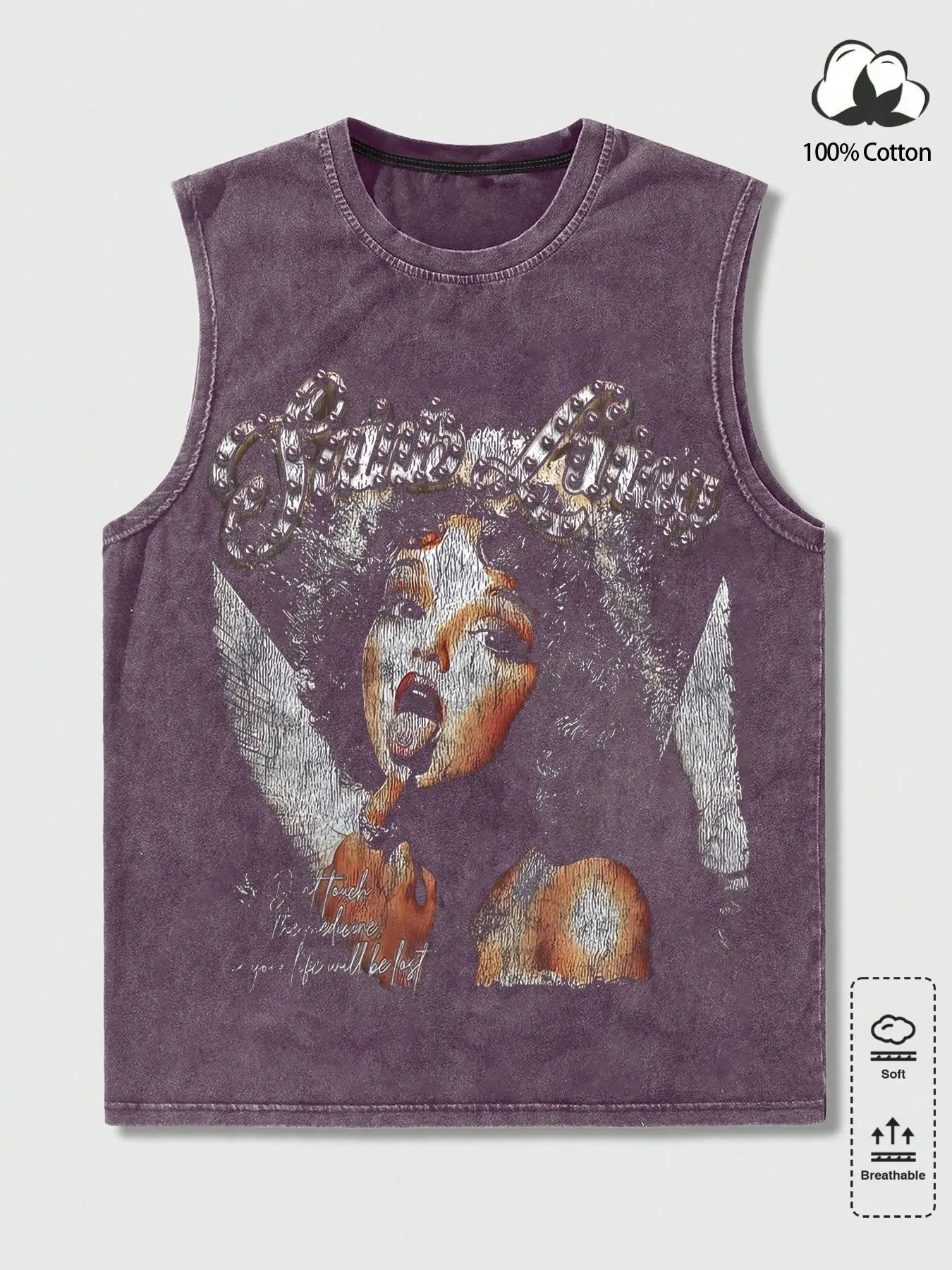 Men's Distressed Graphic Streetwear Fashion Tank Top, Menswear 100% Breathable Cotton Sleeveless T-Shirt with Grunge Aesthetic, Oversized Fit Washed Grey Vest for Hip Hop Urban Style & Gym Workout