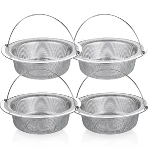 4PCS Kitchen Sink Strainer, Stainless Steel Mesh Basket Food Catcher, Sink Drain Strainer With Handle, Sink Strainer With Large Wide Rim 4.5" for Most Kitchen Sink