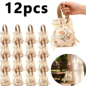 6/12PCS Reusable Canvas Bundle Gift Bags, Durable Elegant Drawstring Storage Pouch, Multi-purpose Bags for Jewelry Candy Party Wedding Christmas Valentine's Day Gifts