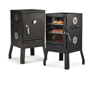 Outdoor Smoker with Double Doors, Vertical Charcoal Smoker, Outdoors Charcoal Barbeque with 2 Detachable Grill Netting Smoking Racks, Suitable for Lawn Picnic, Backyard BBQ, Black