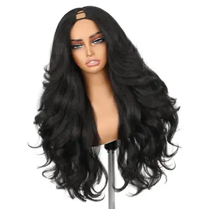 HANNE Yaki Curly V Part Wig Synthetic Half Wig U Part Wig 26 Inch Fluffy Wavy Filp Curls Heat Resistant 356 ° F Glueless Beginner Friendly Hair Replacement Wigs for Black Women (Natural