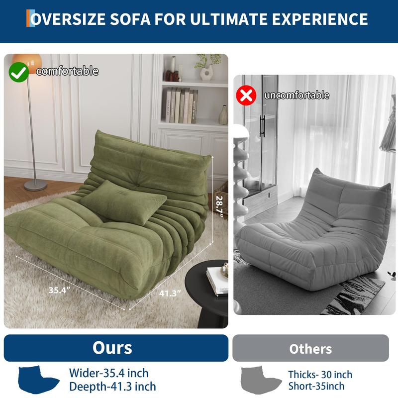 Garvee Bean Bag Couch, Oversized Fireside Chair Bean Bag Sofa with Ottoman for Adults, Togo Loveseat Sofa with High Density Comfortable Foam for Living Room, Bedroom Office, Green