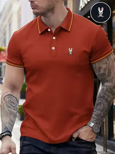 Men's Classic Young Fashion Casual Comfortable Micro-Elastic Polo Shirt, Casual Breathable Sportswear, Geometric Skull Rabbit Print, Outdoor Sports, Golf, Running, Gift