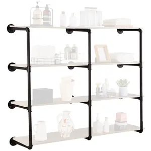 VEVOR Industrial Pipe Shelf, 4 Tier 3PCS, 11.8in Applicable Board Width Wall-Mount Floating Rustic Wood Shelves Bracket Bookshelf, Storage Holder for Kitchen Bedroom Bathroom, (Planks NOT Included)