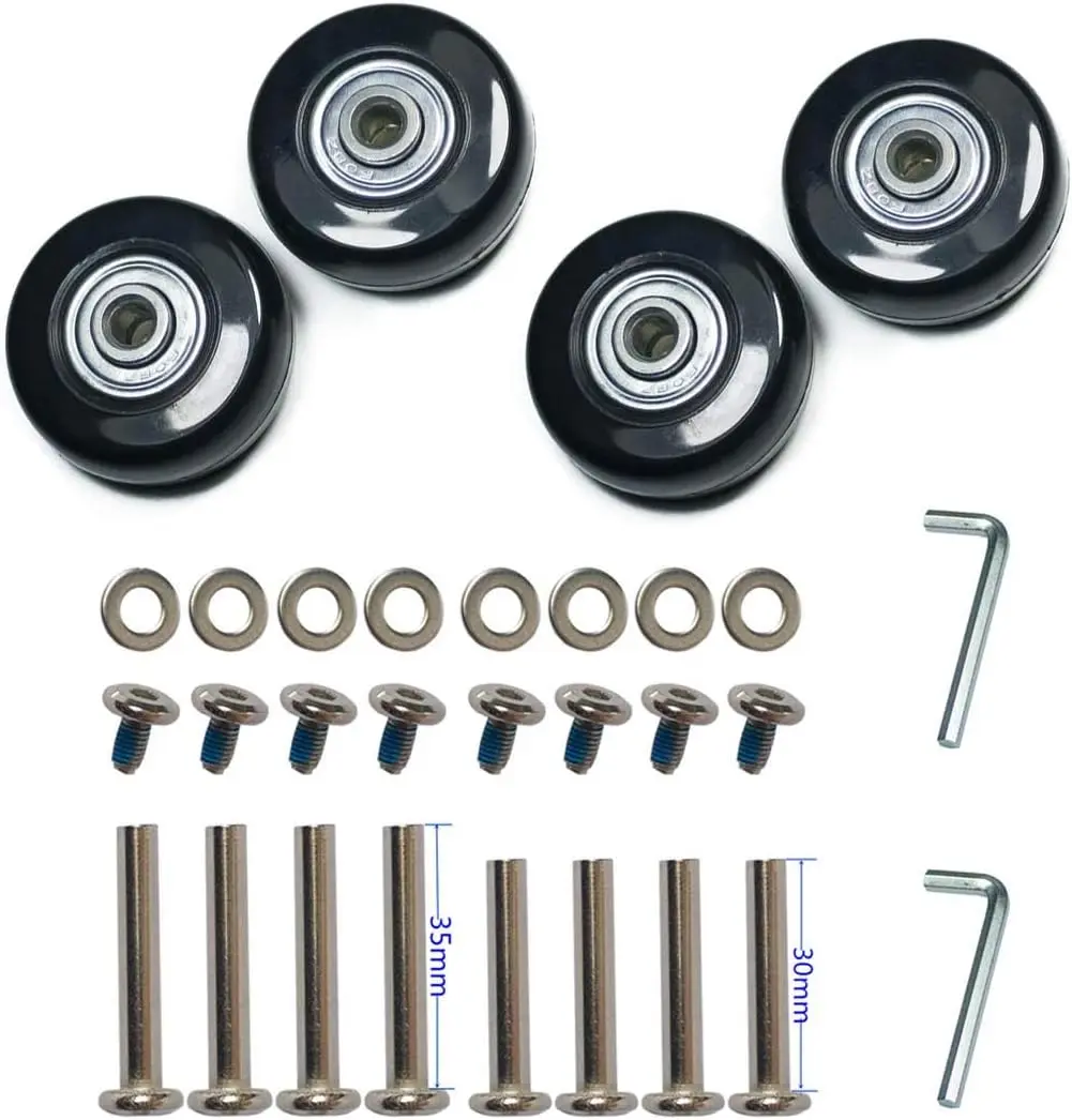 Luggage Suitcase Wheels Replacement Kit OD 40/43/45/50/60mm w/ABEC 608zz Inline Outdoor Skate Replacement Wheels, Set of (4) Wheels with Bearing ID 6mm,Axles 30mm&35mm