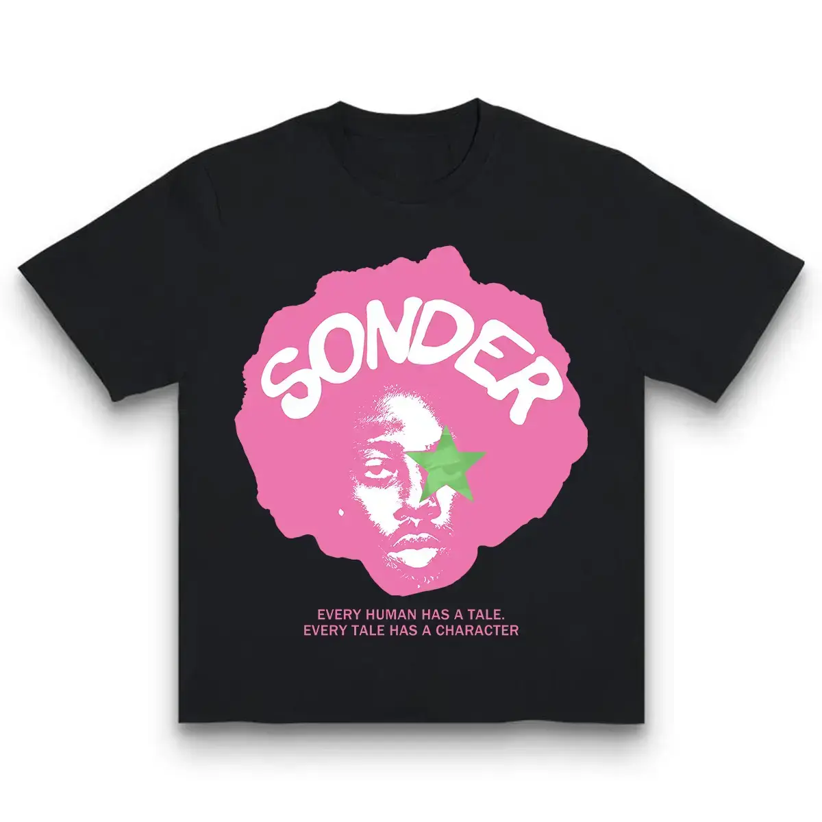 Bold Pink "Sonder" Lettering & Geometric Print Rap Shirt Casual Crewneck Streetwear Made In USA For Women For Men wwzz