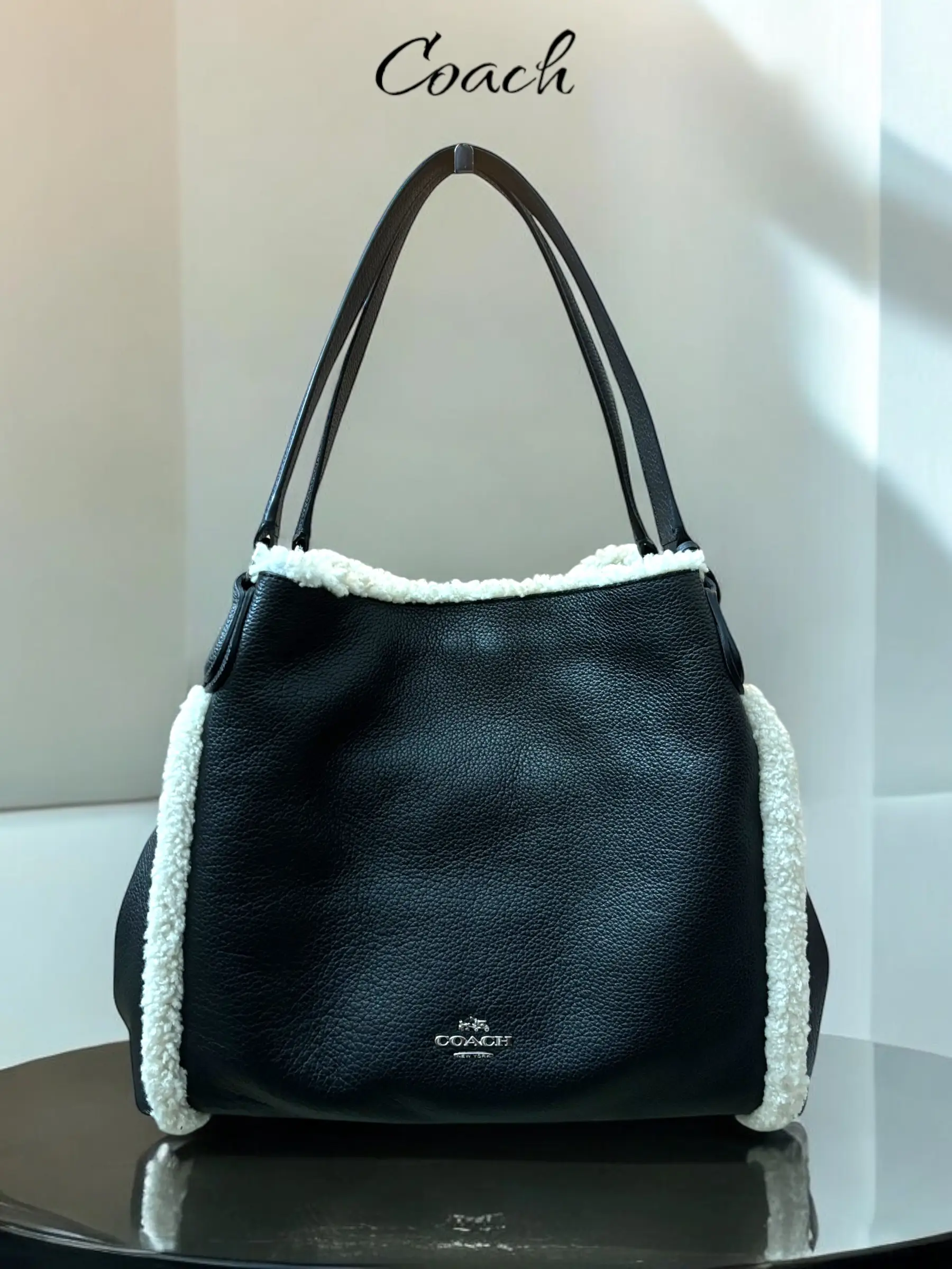 Pre-owned COACH Leather Shoulder Bags EDIE SHOULDER BAG 31 WITH SHEARLING TRIM