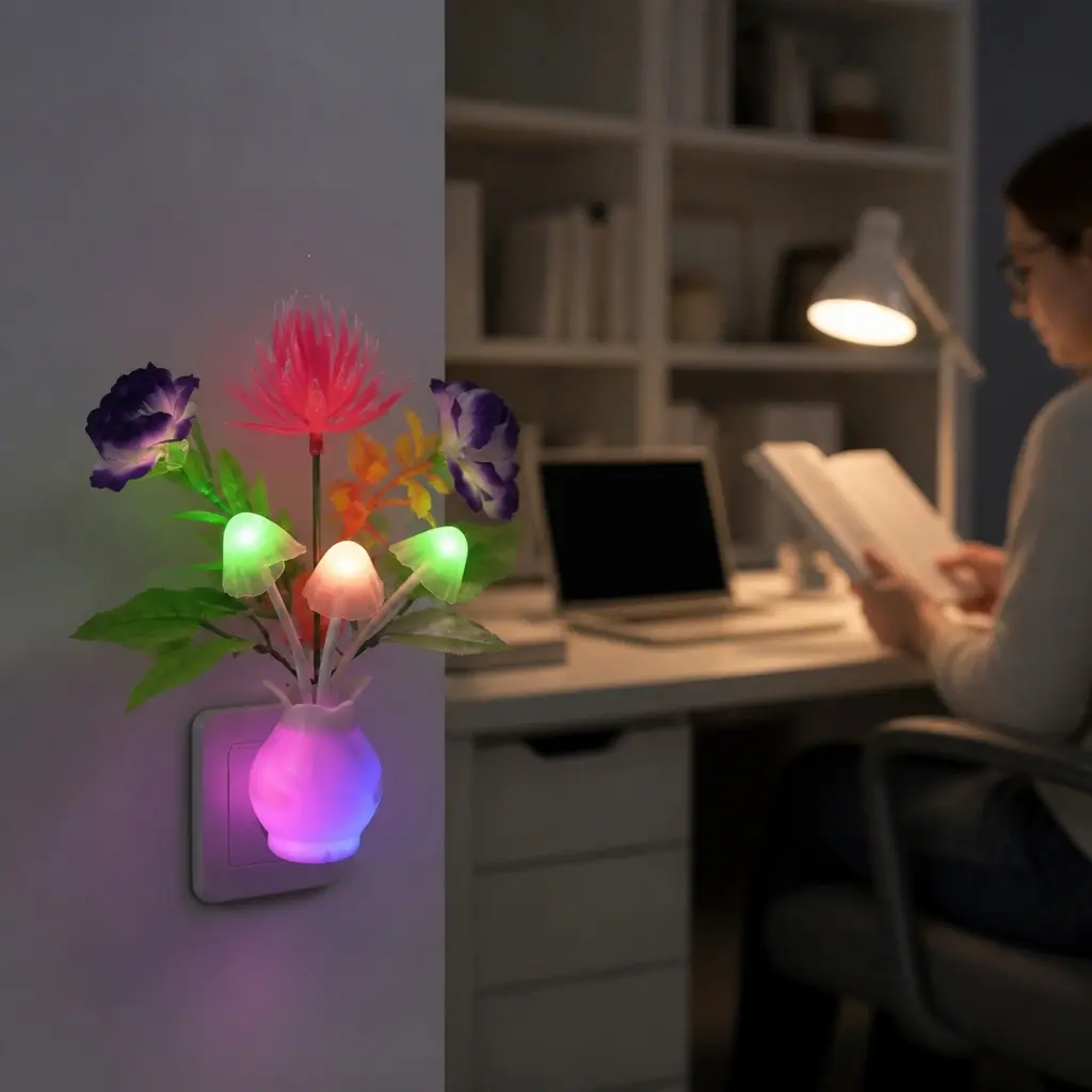 Plug In Night Light, Sensor Night Light Plug, Dusk To Dawn Night Light, Dream Nightlight Mushroom Night Lights, Flower Night Light For Adults Bedroom, Bathroom, Living Room, Kitchen, Hallway, 7-Color Lotus Lamp