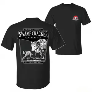 🤠 [Graphic Tee][100% Cotton] Western Ranch Tee – Swamp Cracker Cattle Co., Vintage 90s Cowboy Heritage, Farm Life Vacation Outfit, Unique Men’s Gift, Casual Menswear Top, Fitted Classic Cotton Green T-Shirt