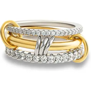 Gold Stackable Rings for Women Non Tarnish, 18k Gold Plated Cubic Zirconia Rings, Silver Gold Multi Ring Mixed Metals Stack Rings Set