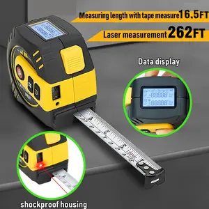 1pc 2-in-1 16 Feet Laser Tape Measure, Laser Range Finder Rechargeable Battery Laser Measuring Tool LCD Display Pythagorean Theorem, Area, Volume, Feet/Feet Inch/Meter Unit Switching Digital Range Finder