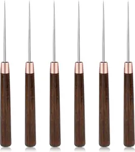 6 count Scratch Awl Tool, Awl Tool Sewing with Wooden Handle, Leather Stitching Sewing Awl Leather Scratch Awl Punch Tool for Stitching Punching Sewing DIY Leather Craft Repair