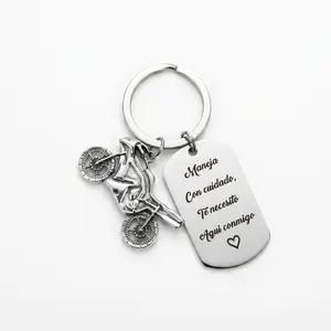 Stainless Steel Motorcycle Keychain, Spanish Engraved Dog Tag Pendant, Inspirational Biker Key Ring, Unique Gift for Men Bikers, Durable Car Key Accessory